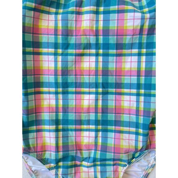 J CREW Pastel Plaid One Piece Swimsuit Sz 0 Underwire High Leg - Picture 7 of 9